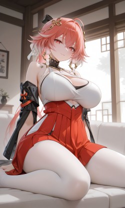 鸣潮长离 巫女专辑 二次元游戏美图壁纸二创 白丝袜大长腿美腿福利