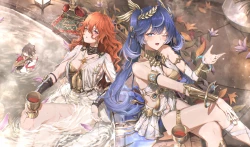 鸣潮 蓝色_头发_脸红_连衣裙_饮料_花_吊袜带_叶子_长发_项链_红眼睛_红头发_湿_眨眼_腕带_你_是