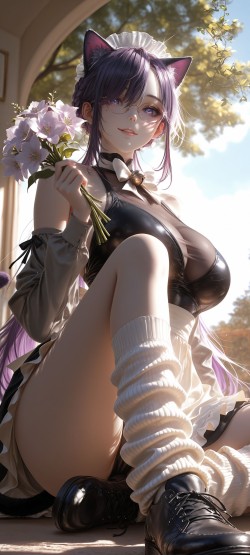 女仆装 紫色头发 AI创作 高清性感美女壁纸