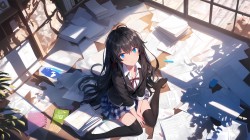 房间 长发 蓝色眼睛动漫女孩 雪之下雪乃桌面壁纸