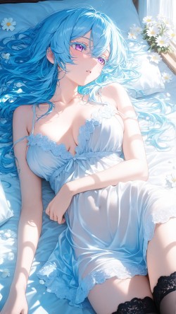 鸣潮守岸人 唯美高清美图壁纸 丝袜黑丝过膝袜 蓝色头发