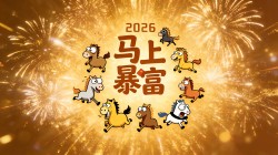 2026马上暴富 小马 烟花喜庆背景桌面壁纸