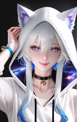 星空猫娘 二次元 白毛 精美 酷酷的