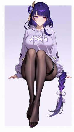 二次元游戏角色雷电将军壁纸 原神 裤袜黑丝 穿搭