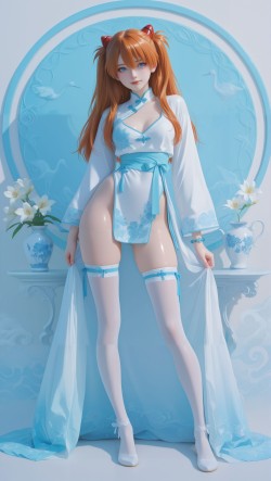 明日香新画风青春青花coser动漫EVA二号机白丝袜大长腿