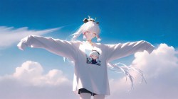 原神神里绫华 蓝天白云 白T恤 桌面电脑壁纸