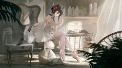 明日方舟 黑发 手套 短发 抬裙 黄眼