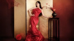 杨幂 新年 红色裙子礼服 高清美女电脑桌面壁纸全屏