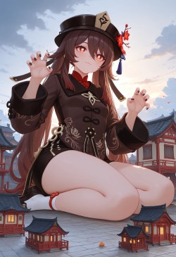 原神巨大娘！胡桃 八重神子 二次元壁纸