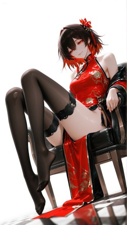 丝袜黑丝红色旗袍二次元游戏美女壁纸图片 美腿大长腿