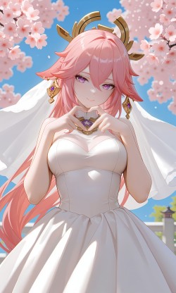 原神八重神子花嫁系列 二次元游戏角色美女壁纸