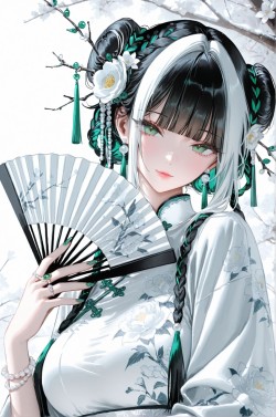 二次元古风国风美女图片壁纸 这个挑染白发很好看了