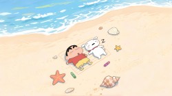 海边 沙滩 蜡笔小新 小狗 贝壳 壁纸电脑桌面