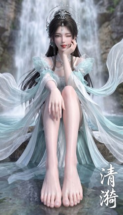 风景瀑布 完美世界 清漪 二次元 古风美女 动漫女孩