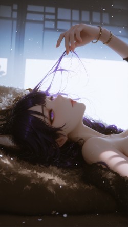 原神雷电将军二次元少女壁纸，唯美颜值侧脸，游戏角色美图