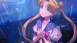 美少女战士壁纸，雨天，眼汪汪的美少女战士动漫桌面壁纸图片