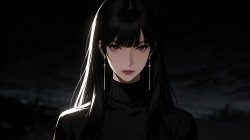 黑色长发动漫美女 高冷气质 暗黑 桌面壁纸高清全屏