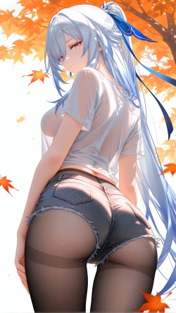 镜流老师 手机游戏壁纸 崩坏星穹铁道 牛仔短裤 丝袜黑丝裤袜 大长腿