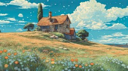 海边小屋 花草风景桌面壁纸