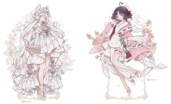 女孩 蓝眼睛 蝴蝶结 猫咪微笑 链条 连衣裙 花 胸带 头饰 柠檬 长发  玫瑰 签名 双马尾 白色 白发 翅膀