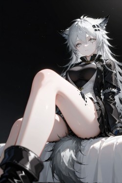 ai二次元人物 大长腿 兽耳 白毛 手机壁纸