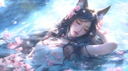 阿狸 闭眼 水 花瓣 唯美高清电脑壁纸