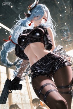 原神壁纸 丝袜黑丝 帅气皮衣