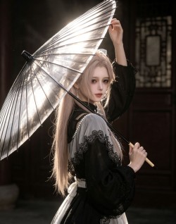 游戏角色二创 AI创作 逆水寒手游 逆水寒魔主归来 国风 油纸伞 古风唯美