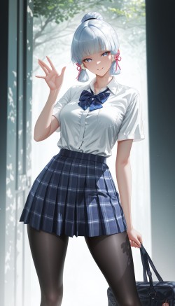 二次元游戏原神壁纸 厚黑美学 雷电将军 神里绫华 JK 裤袜丝袜黑丝