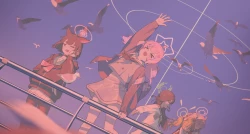 动物_鸟类_黑发_猫耳_项圈_喝_灰发_群组_光环_兜帽_连裤袜_粉发_红眼_短发_裙子_天空_日落_双马尾