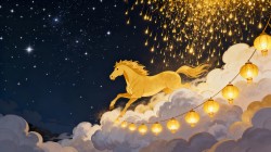 2026年马年图片星空马在云上灯笼高清壁纸 透明素材、背景素材