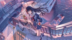 鸣潮长发女孩 齐刘海 站立 围栏 单车 游戏电脑壁纸