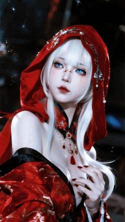 红色主题装扮 绝色美女 高级美感 漂亮好看酷 cosplay ai绘画