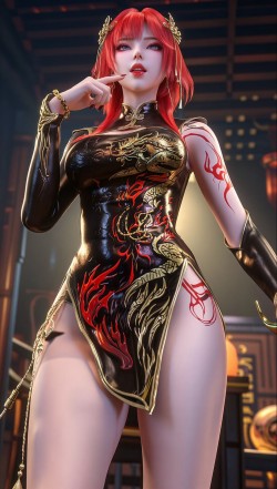 超高清 百炼成神 朱绾 红发黑金旗袍 国漫壁纸分享 性感动漫角色