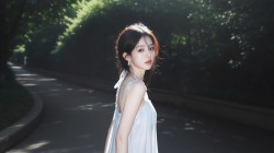 公园 美女侧脸 白色裙子 唯美高清 车机壁纸