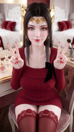 斗破苍穹 国漫女神彩鳞 美杜莎女王 红色穿搭 丝袜蕾丝福利