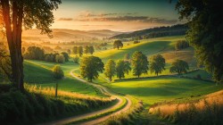 乡村 农村 树木 自然风景小路电脑壁纸