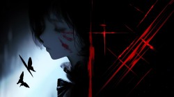 暗黑女孩闭眼 蝴蝶 桌面壁纸