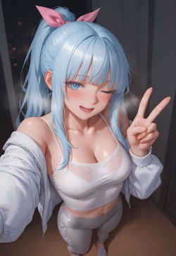 大汗淋漓运动后的自拍照！原神 雷电将军 瑜伽裤 壁纸