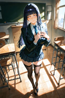 雏田 校园百褶裙系列 火影忍者 二次元 动漫人物 黑丝大长腿