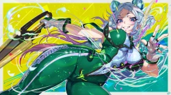 蓝眼睛 紧身衣 手套 灰发 长发