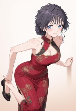 和栗薰子 新春喜庆红旗袍 熏香花朵凛然绽放 二次元动漫