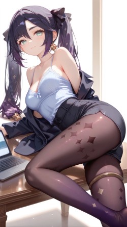 二次元唯美系 原神莫娜上班版 黑丝裤袜<strong>大长腿</strong>