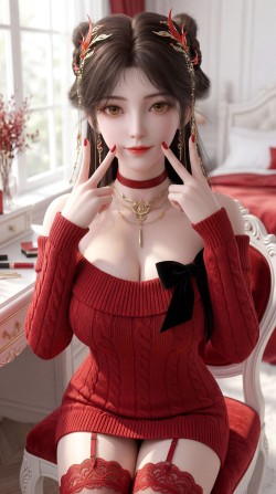 红色穿搭火灵儿 国漫美女 动漫动画完美世界 超高清全面屏壁纸 吊带丝袜