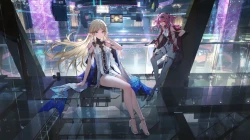 女孩 连体衣 靴子 辫子 披风 连衣裙 尖牙 吊袜带 头带 头饰 长发 粉色头发 手腕饰物