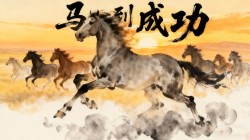 2026年马到成功水墨风骏马奔跑图桌面壁纸 AI PR AE C4D 素材