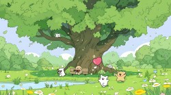 线条小狗 夏日树荫2k电脑壁纸护眼