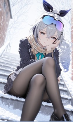 崩坏星穹铁道 同人图 二次元游戏 黑丝裙子大长腿 雪景阶梯