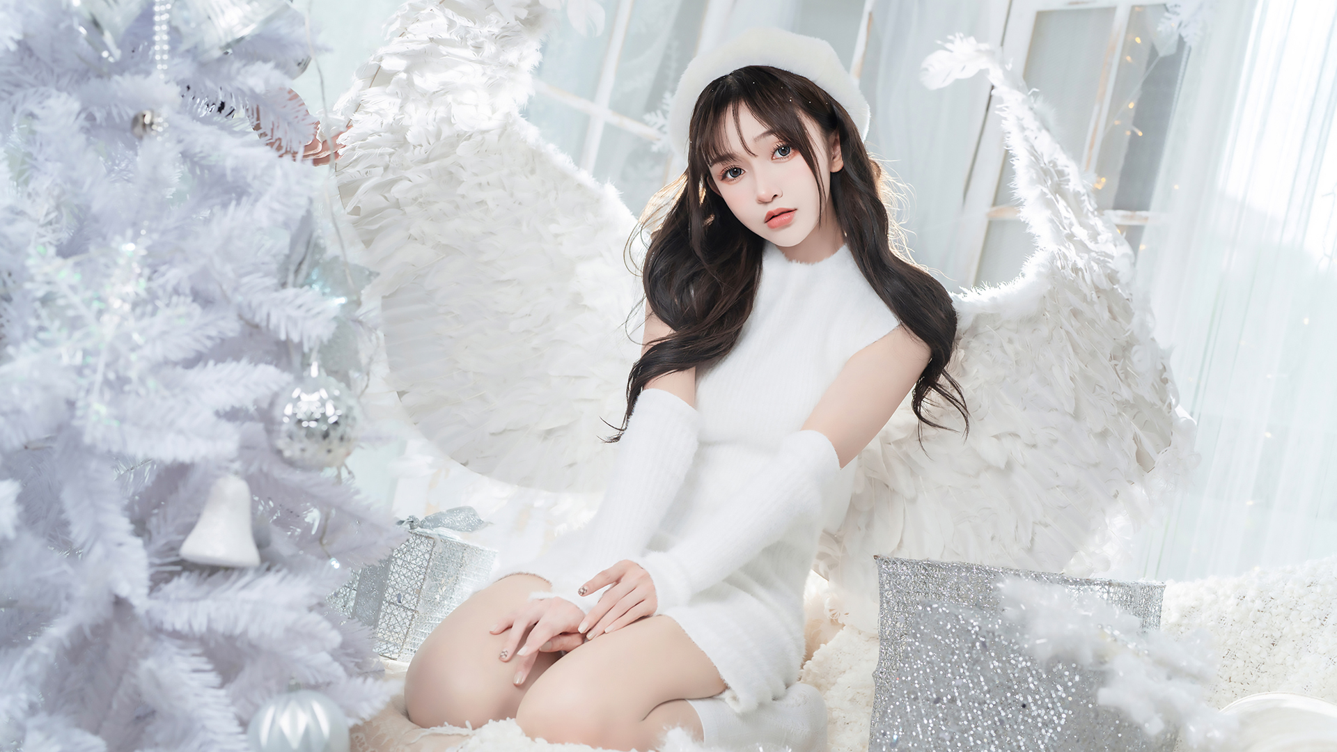 白色 清纯 美女 天使 翅膀 电脑壁纸,第1张