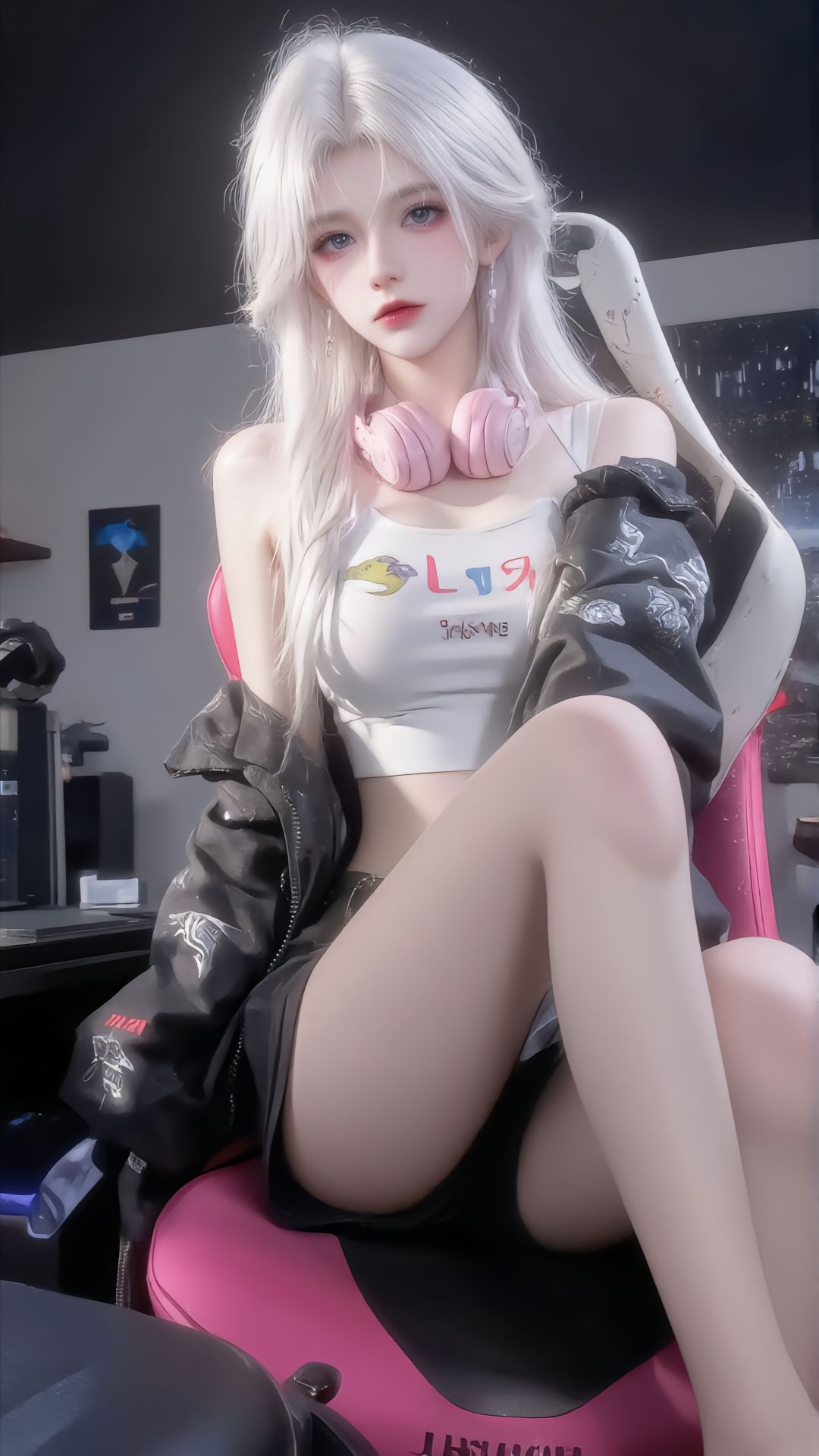 白粉发女孩 唯美风格 全面屏壁纸,第6张